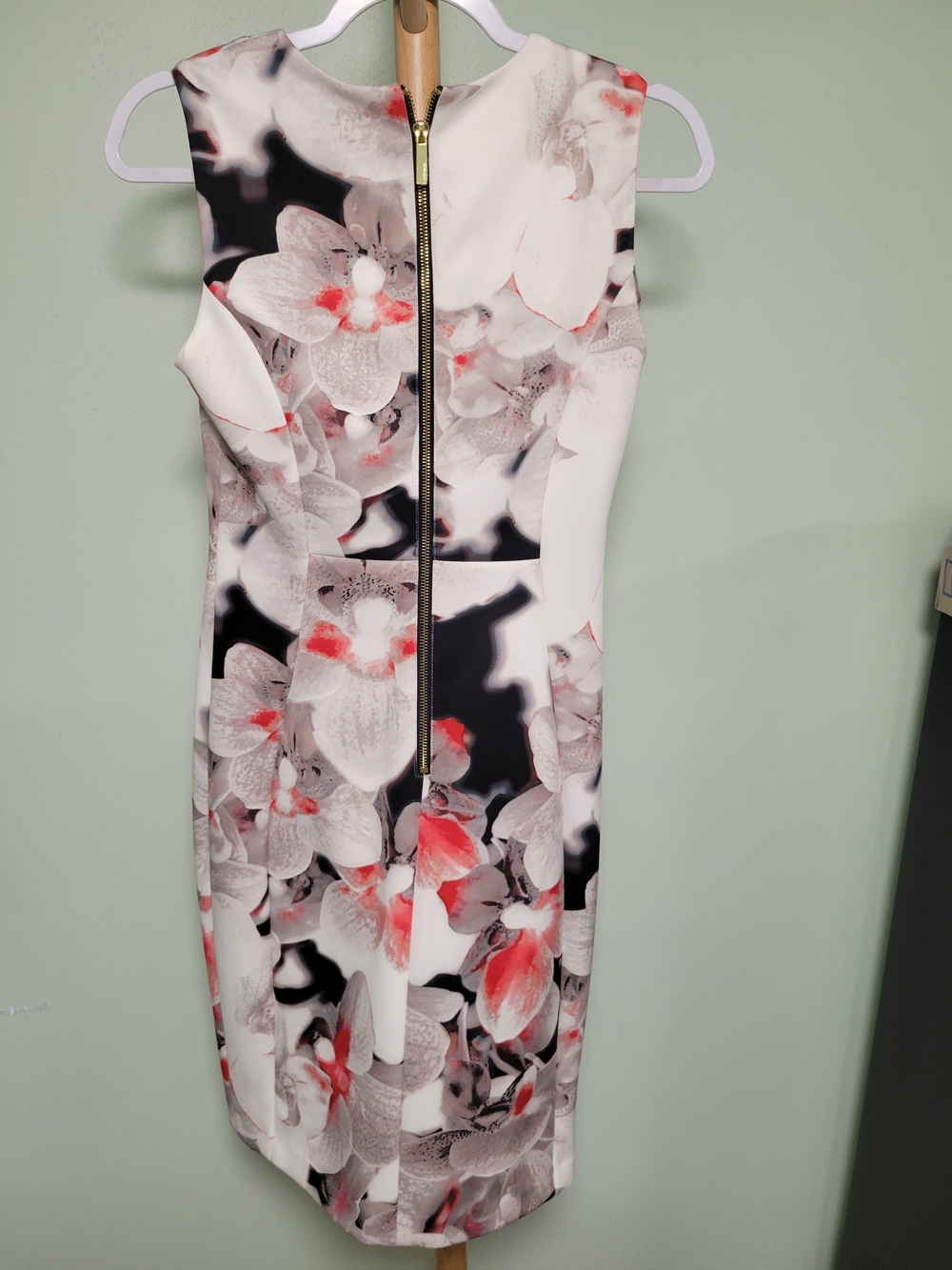 Calvin Klein White Floral Midi Dress with Pink Accents
